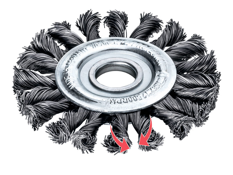 Дисковая щетка со жгутовой стальной нержавеющей проволокой 1-рядная диаметр 115 мм ширина 14 мм ворс 0.5 мм Право-левое переплетение жгута