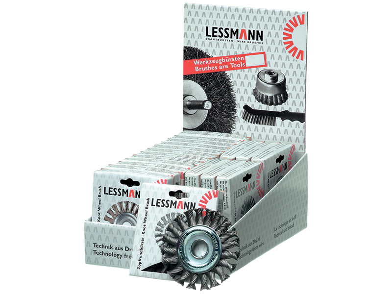 Щетка коническая жгутовая в коробке с инструментальными щетками со стальной проволокой диаметр 100 мм ворс 0,50 мм