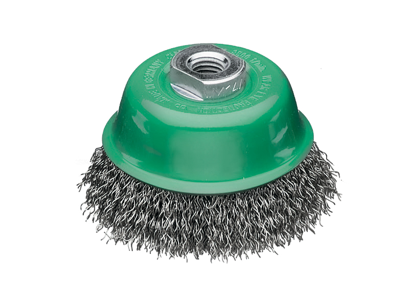 Чашечная щетка с гофрированной нержавеющей проволокой диаметр 100 мм длина 30 мм ворс 0,35 мм