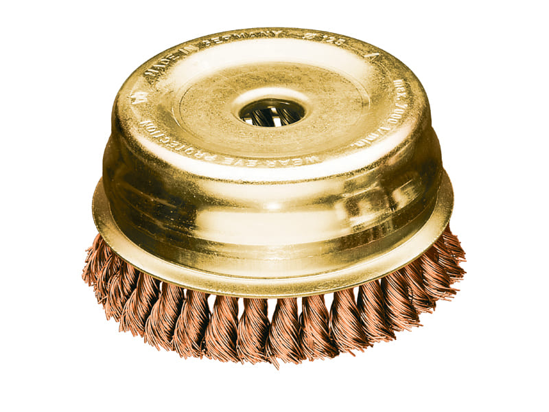 Однорядная чашечная жгутовая щетка с кольцом, бронзовая проволока, латунный корпус, диаметр 125 мм длина 23 мм ворс 0,50 мм