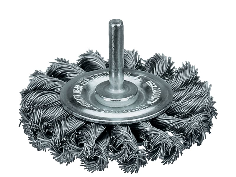 Щетка жгутовая дисковая с хвостовиком 6 мм со стальной гофрированной проволокой диаметр 75 мм длина 15 мм ворс 0,50 мм