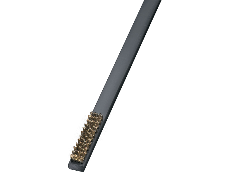 Щетка ручная для тонкой очистки с гофрированной латунной проволокой общая длина 450 мм ворс 0,35 мм пластиковый корпус