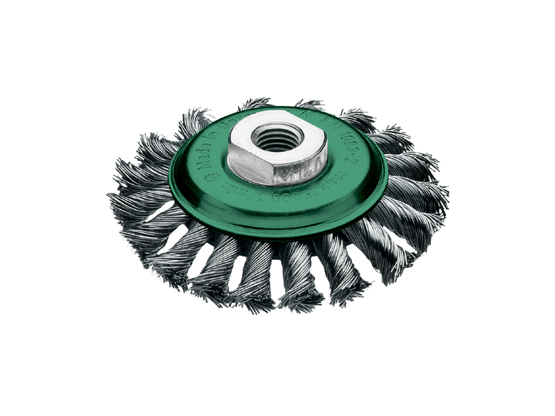 Щетка жгутовая коническая с проволокой из нержавеющей стали диаметр 125 мм длина 29 мм ворс 0,50 мм