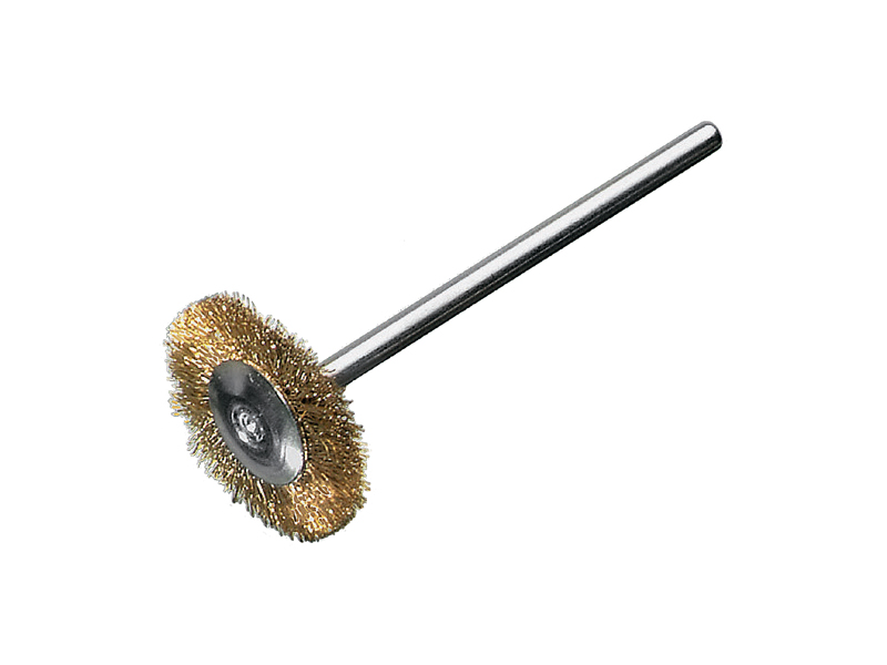 Щетка миниатюрная цилиндрическая с хвостовиком 3 мм латунная проволока, диаметр 16 мм длина 3 мм ворс 0,10 мм