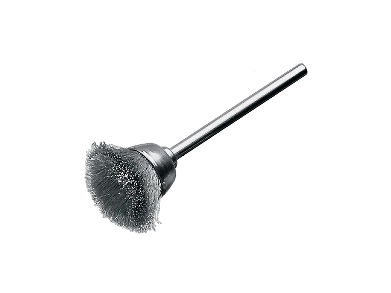 Щетка миниатюрная чашечная с хвостовиком 3 мм стальная проволока, диаметр 18 мм длина 6 мм ворс 0,10 мм
