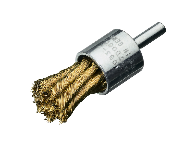 Щетка концевая жгутовая с хвостовиком 6 мм латунированная стальная проволока диаметр 19 мм длина 28 мм ворс 0,25 мм