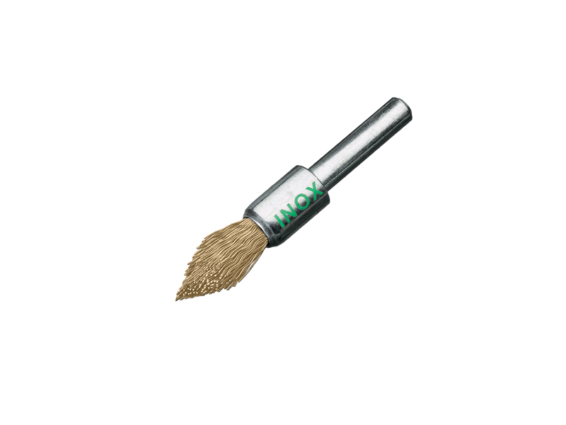 Щетка концевая с хвостовиком 6 мм заостренная латунная проволока диаметр 12 мм длина 20 мм ворс 0,30 мм