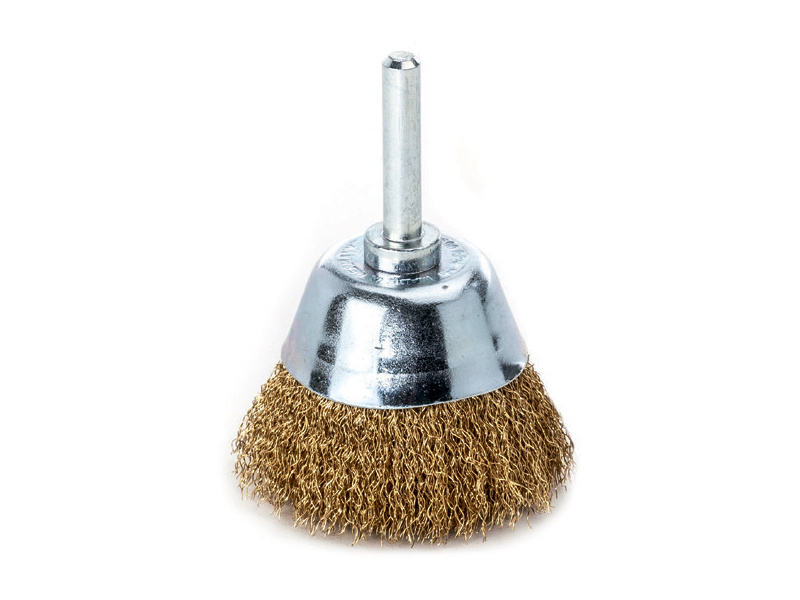 Щетка чашечная с хвостовиком 6 мм с латунной проволокой диаметр 50 мм длина 20 мм ворс 0,20 мм